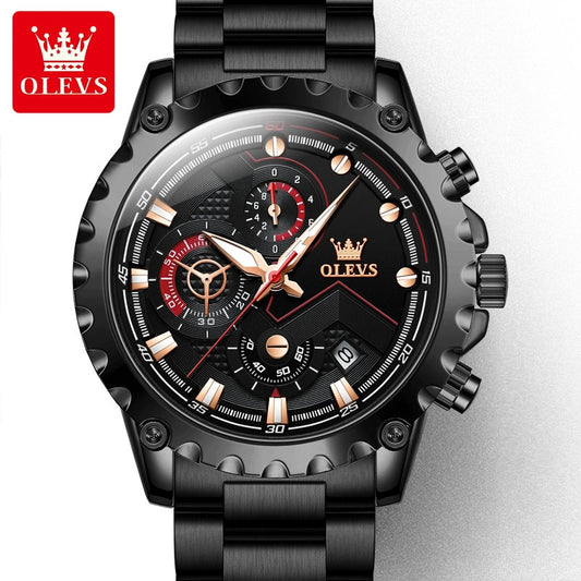 Brand Luminous Dial Multi-Functional Men's Watch Men's Watch Sports Quartz Leather Steel Belt Calendar Homebred Wristwatch