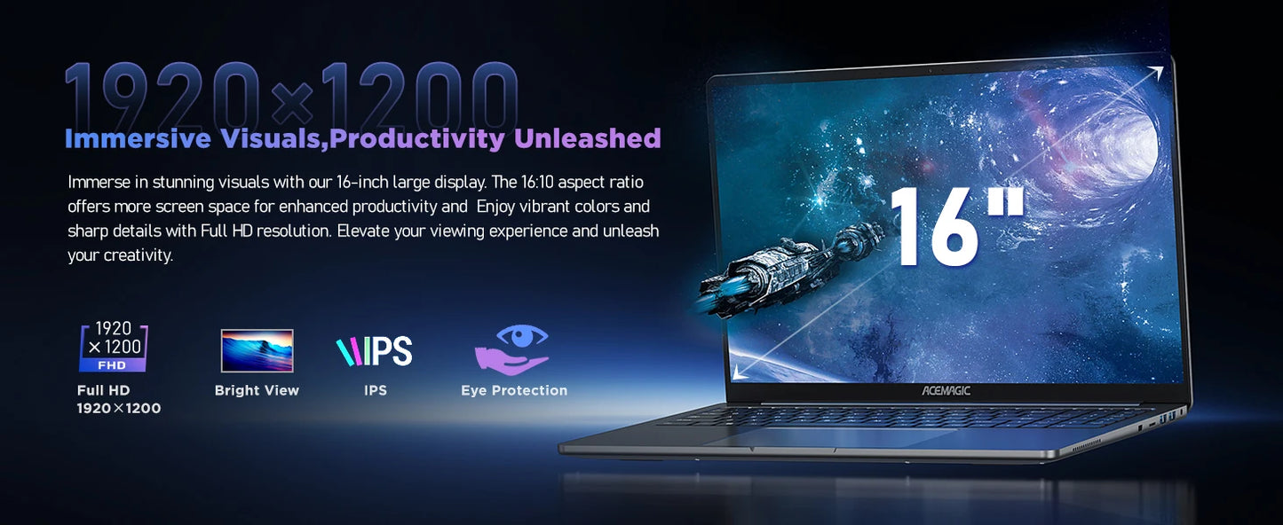 ACEMAGIC AX16 Laptop Intel N95 16 Inch 16GB LPDDR4 RAM 512GB SSD Lightweight Business Computer Notebook PC Windows 11 Pro
